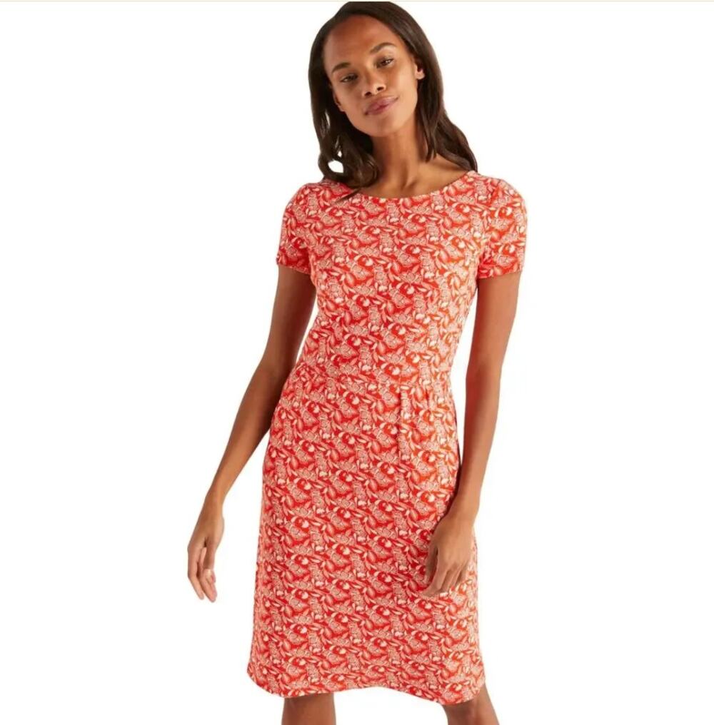 Boden Orange Phoebe White Floral Short Sleeve Cotton Dress